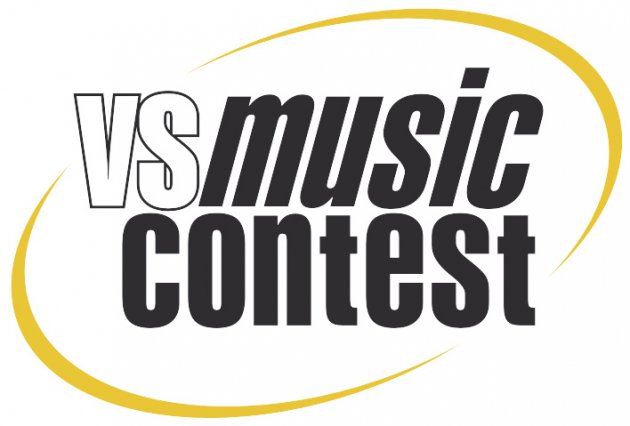 weißer Huntergrund, VS music Contest, schwarz, weiß,  Logo, gelber Kreis