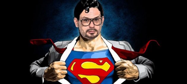 Disco Boy Gordon, Superman, offenes Jacket, Superman Shirt, Krawatte, Hand, Comic, Zeichnung