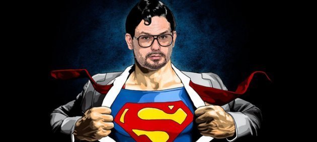 Disco Boy Gordon, Superman, offenes Jacket, Superman Shirt, Krawatte, Hand, Comic, Zeichnung