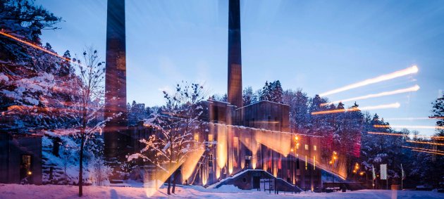 Kraftwerk Rottweil, Schornsteine, Chimney, Powerplant Rottweil, snow, Winter, Light