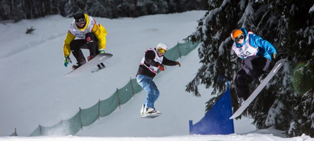 Snowboard, Snow, Schnee, Race, Rennen, drei Fahrer